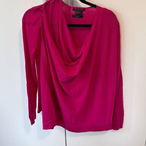Armani exchange pink 100% Medina wool wrap blouse size medium Has small hole b - Picture 1 of 8